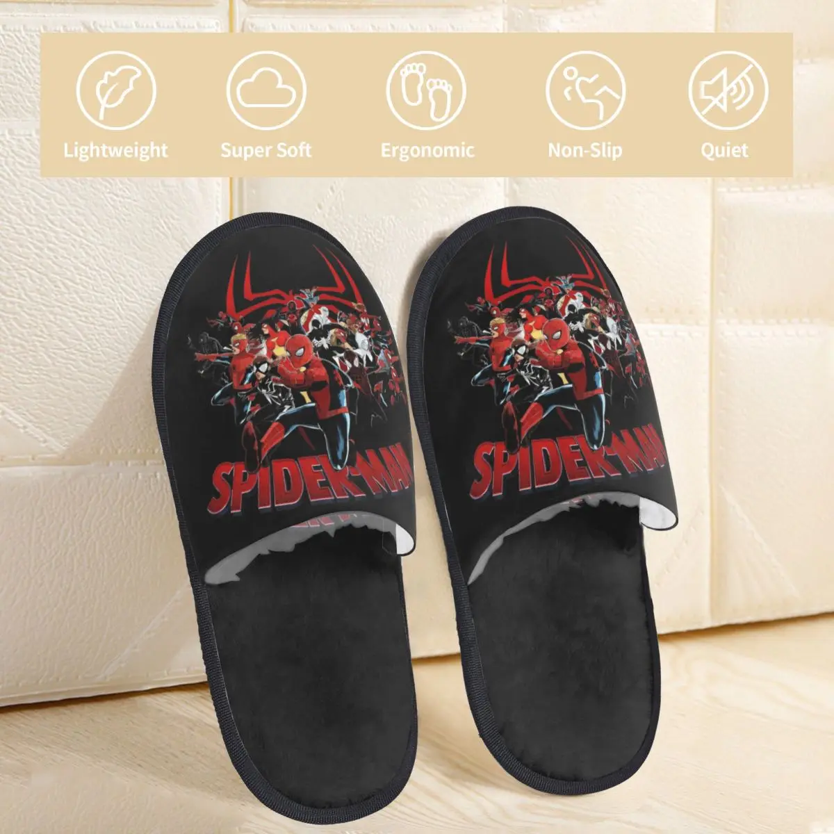 Across The Spider Man Spider-man Furry Slippers Non Slip Cozy Memory Foam Cotton Slippers Living Room