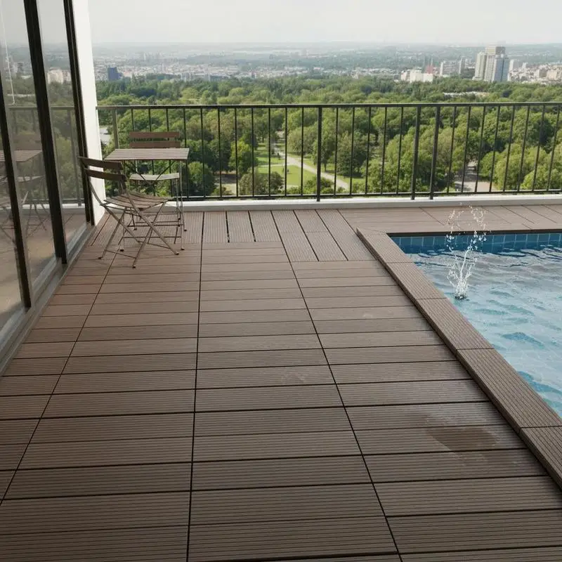 

Free Shipping-Composite Paver Blocks 12"x12" 10 Pack For Patio Poolside Balcony, Interlocking Mechanism Dark Brown Wood Grain Te