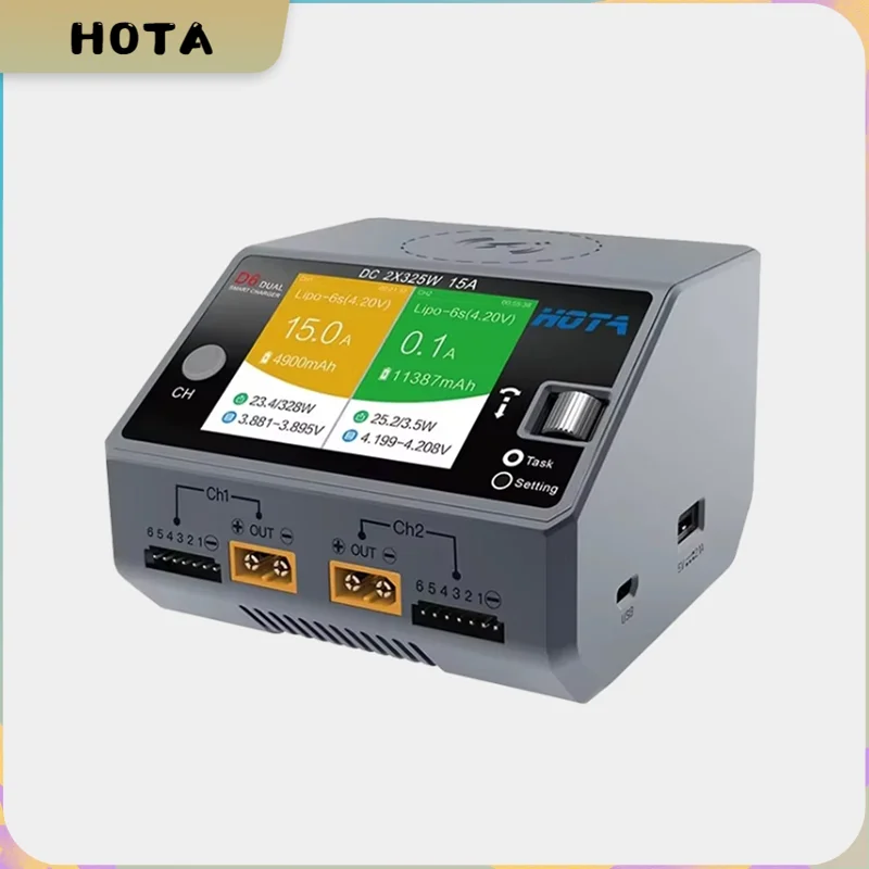 HOTA New D6 Dual Smart Charger DC650W 15A Maximum Current 1600mA Built-in Micro USB for 1-6S Lipo LiHV/NiZn/Nicd/NiMH Battery