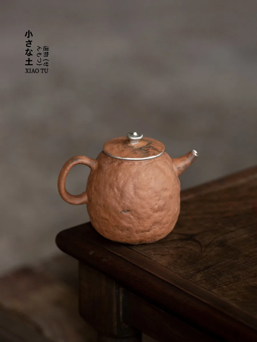 

Handmade Silver-Decorated Tea Pot Vintage Clay Teapot Single Pot Boiling Tea Equipment Chinese Style High Temperature Burnt