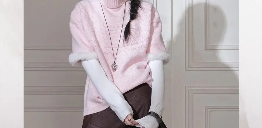 

Bat-sleeve Gentle Sister Sweater Japanese Drama Autumn and Winter Loose Short-sleeved Turtleneck Top Woolen Knitted Sweater