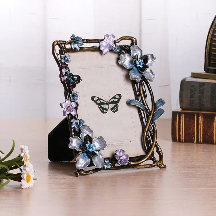 European Style Flower and Bird Photo Frame, Creative Enamel Colored Metal, Handicraft Decorations, Wedding Gifts, MF646