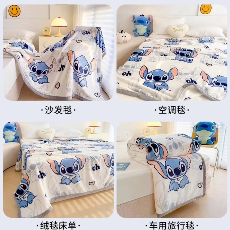 남성과 여성을위한 귀여운 디즈니 카와이 스티치 새로운 홈 부드럽고 가벼운 패션 만화 인쇄 패턴 자동차 사무실 따뜻한 담요