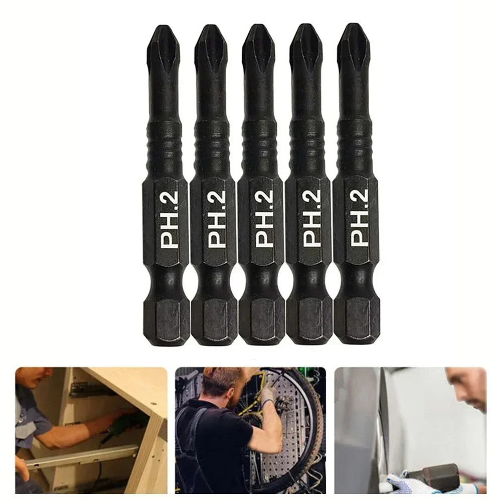 5pcs 50mm Magnetic Cross Screwdriver Bits Set Electric Screwdriver PH2 Bit Anti Slip Batch Head Cross High Hardness Bit Set