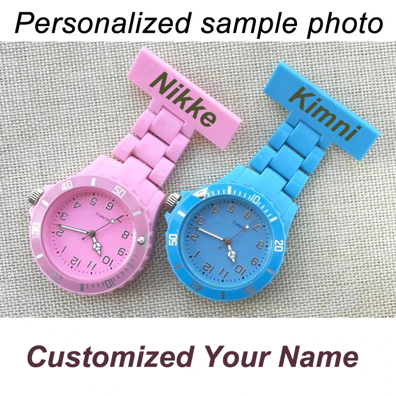 

Large Easy Read Dial Nurse Watch Personalized Laser Engraved Name Pin Brooch Disinfection Healthcare Medical Fob Plastic Clock