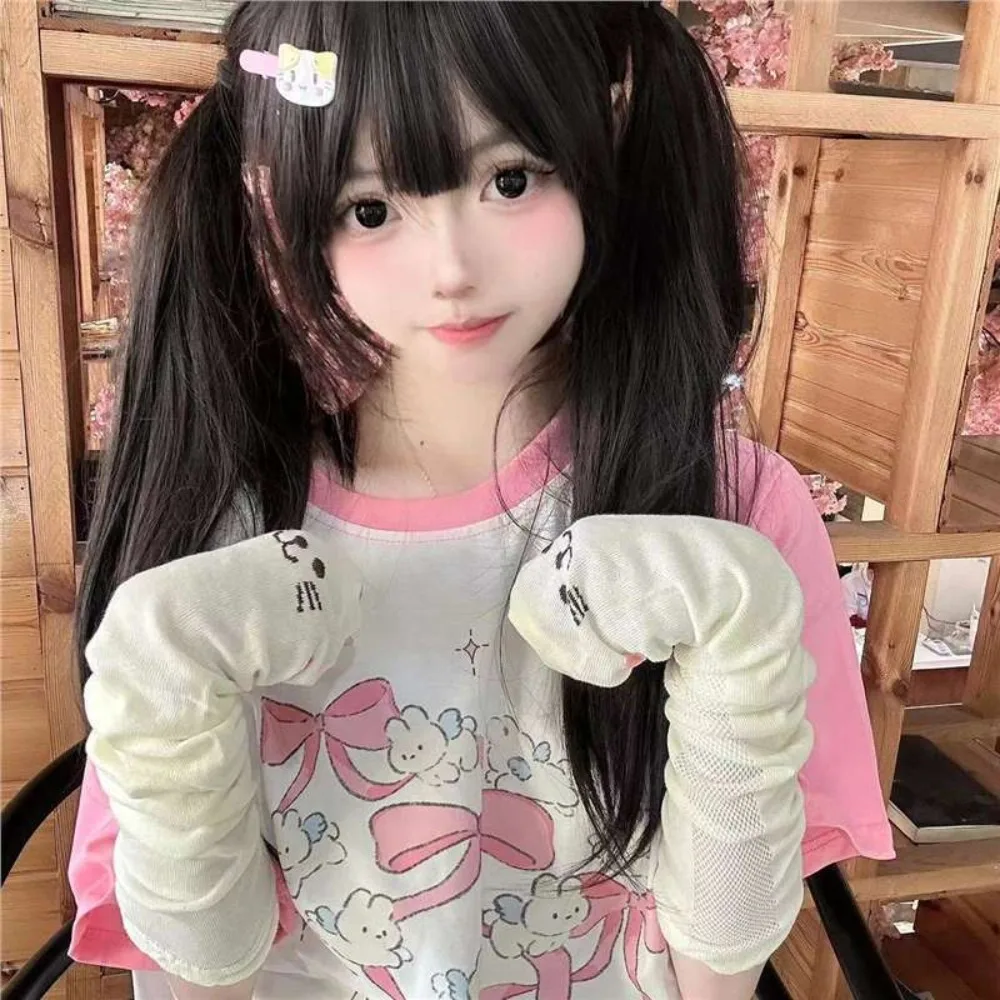 かわいい指なしキティ足アームスリーブ通気性 UV 保護猫爪アームカバー綿薄い猫オーバースリーブロリータ