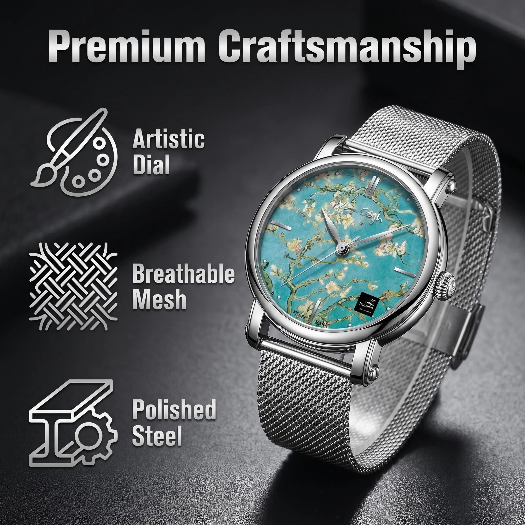 VAN GOGH New Watch For Women Quartz Watch Waterproof Classic Luxury Brand Ladies Watch Stainless Steel Strap Watches Reloj Mujer