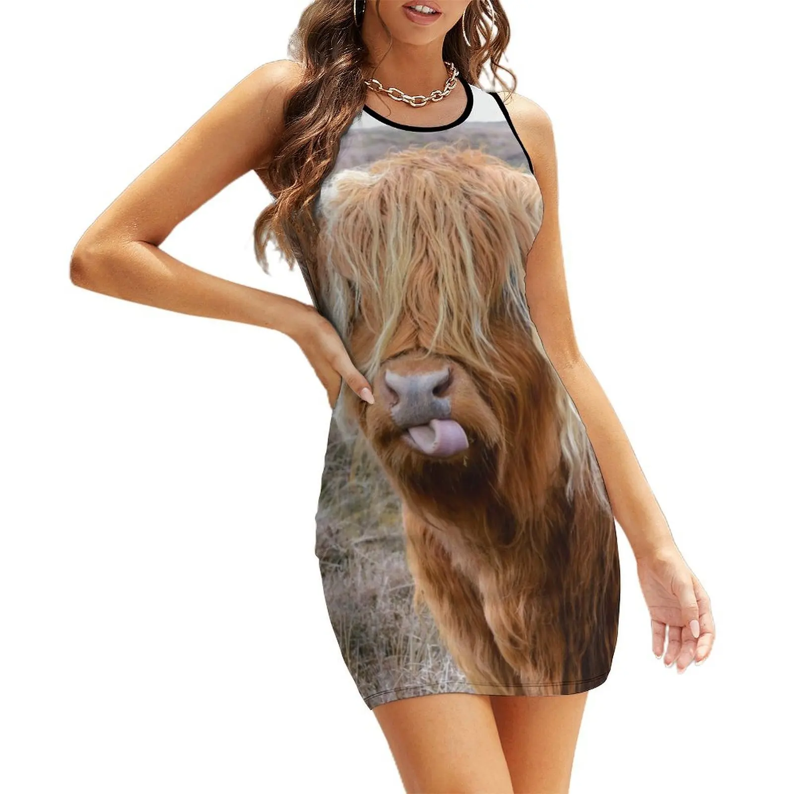 

Funny Shaggy Highland Cow Sleeveless Sundress Beachwear luxury evening dresses 2025 summer clothes