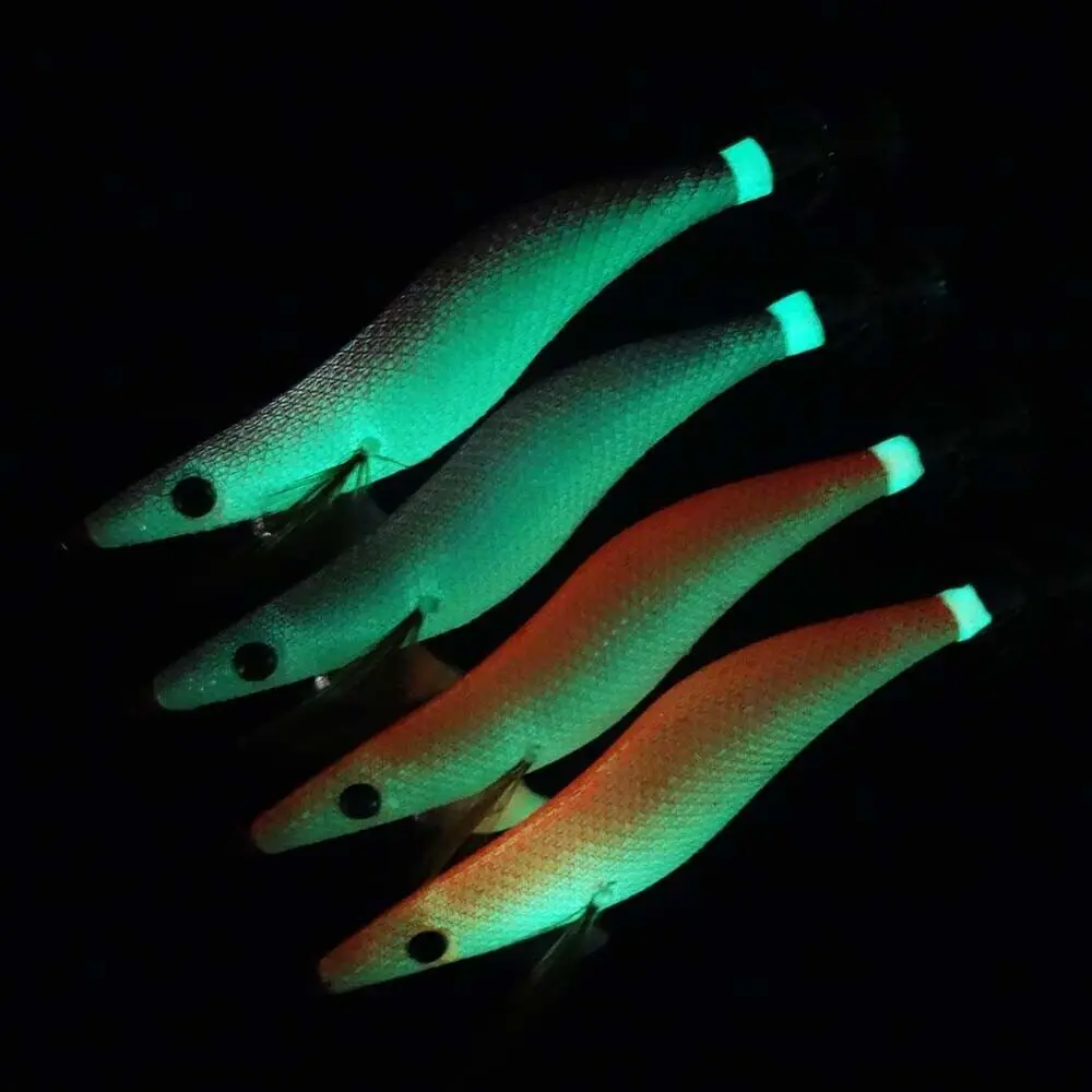 YAMASHITA-Squid Jigs Glow in Dark Rattle, Purpl and Orang Color, 4X 3.5