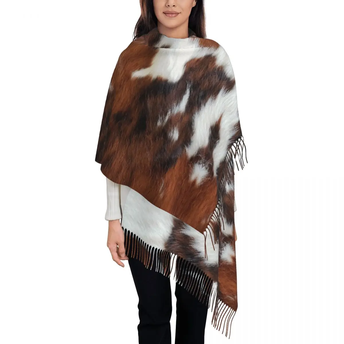 Cowhide Rodeo Shawl Wrap Women Warm Long Soft Scarf Animal Fur Skin Leather Texture Pashminas Shawl Scarves