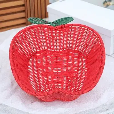 

Rattan Fruit Bowl Shaped Apple Storage Baskets Snack Plate Woven Food Tray Home Organization Basket For Fruits Snacks Candies