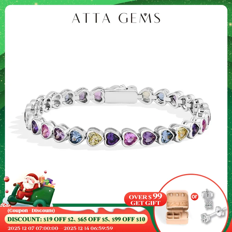 

ATTAGEMS Heart-shape Sapphire Colorful Bracelet S925 Sterling Silver 18K Gold Plated Zircon For Women Engagement Party Jewelry
