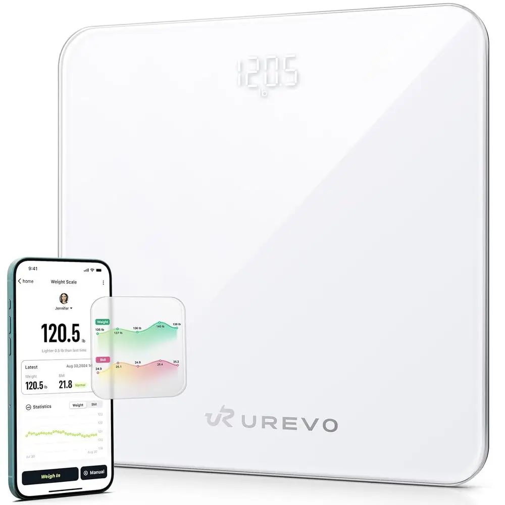 

Accurate Digital Bathroom Scale with LED, Syncs BMI & Weight, 400 lb/180 kg Capacity, White