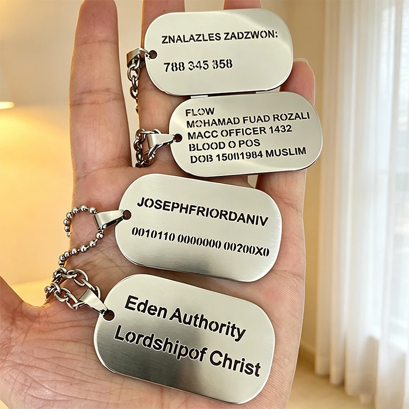 

Customized Text Name ID Military Pendant Necklace Tag Personalized Stainless Steel Cutting Nameplate Man Woman Necklace Jewelry