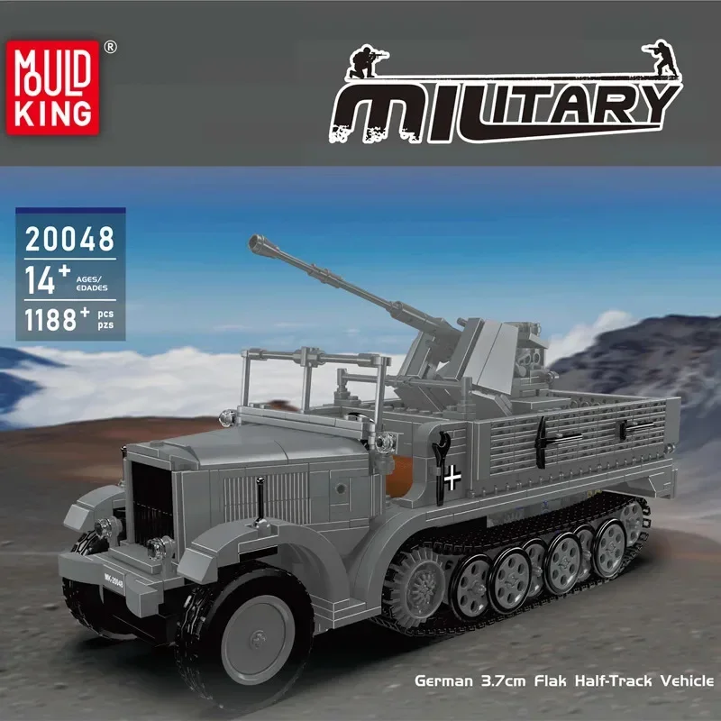 Mould King 20048 Technical RC German 3.7cm Flak Half-Track Vehicle Building Blocks Bricks for Adults  Education Toys