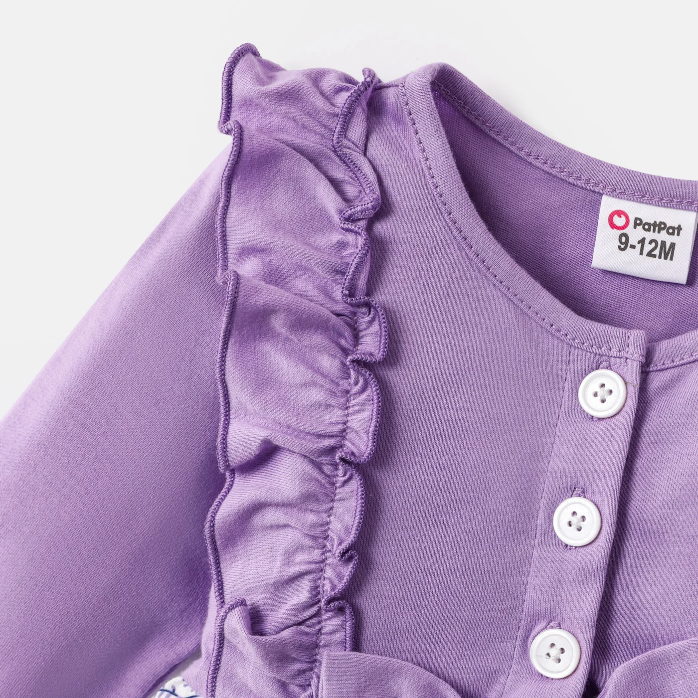 PatPat-vestido de algodón liso y estampado Floral para niña, conjunto de diadema de manga larga con volantes empalmados, lazo frontal, 2 piezas