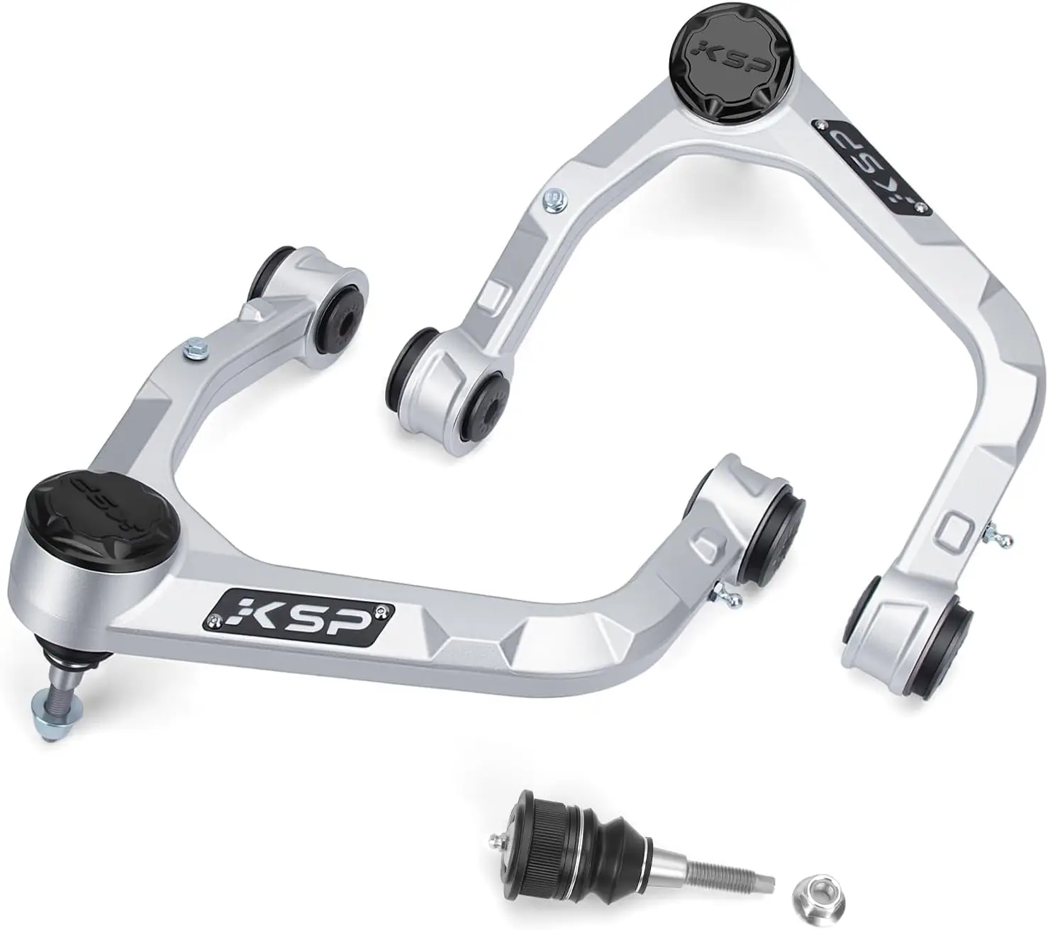 Upper Control Arms 2-4in for Chevy GMC Silverado Sierra 1500 2019-2026, Aluminum UCA Set, Rubber Bushings, 3 Ball Joints, Silver