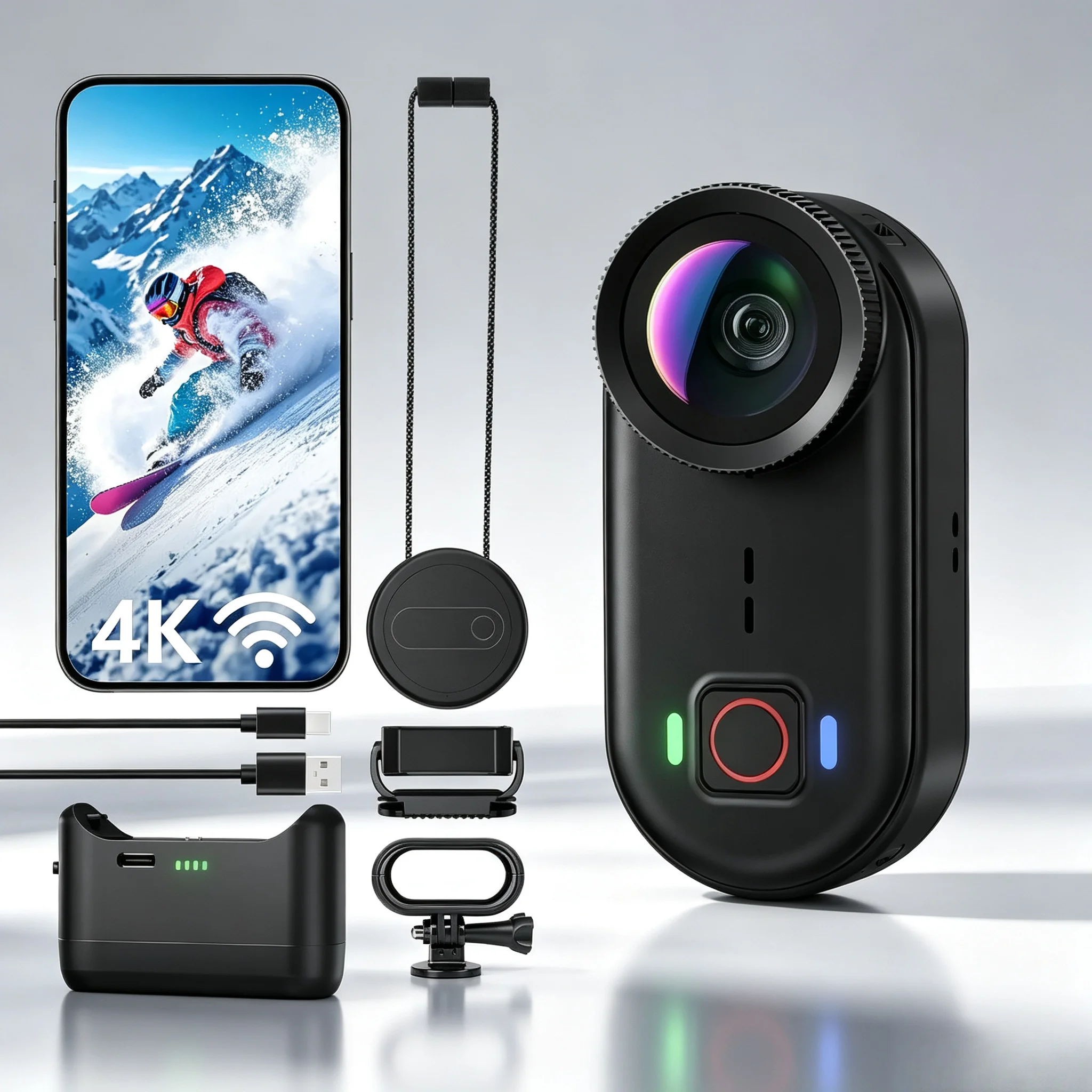 4K Mini Thumb Action Camera WiFi Phone Direct Connect Lightweight POV Camera for Motorcycle Bicycle Pet Vlog Recording