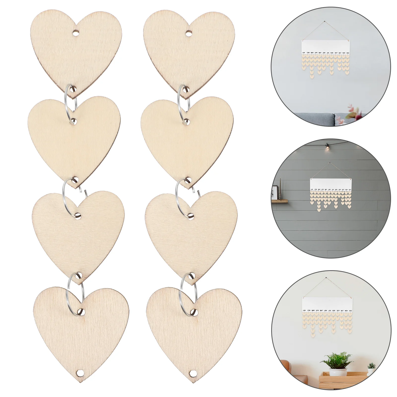 50 Pcs Wooden Slice Calendar Iron Wooden Plaque Birthday Reminder Wall Decor Hanging Calendar for Living Room