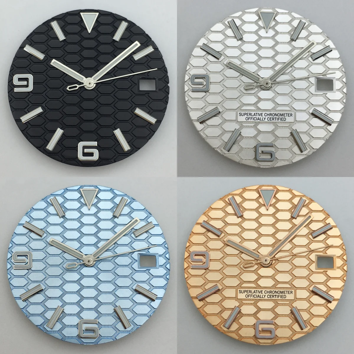 

NH35 Gradient Honeycomb Sunburst dial 29mm dial with hands is suitable for NH35A and NH36 movement C3 green luminous watch parts