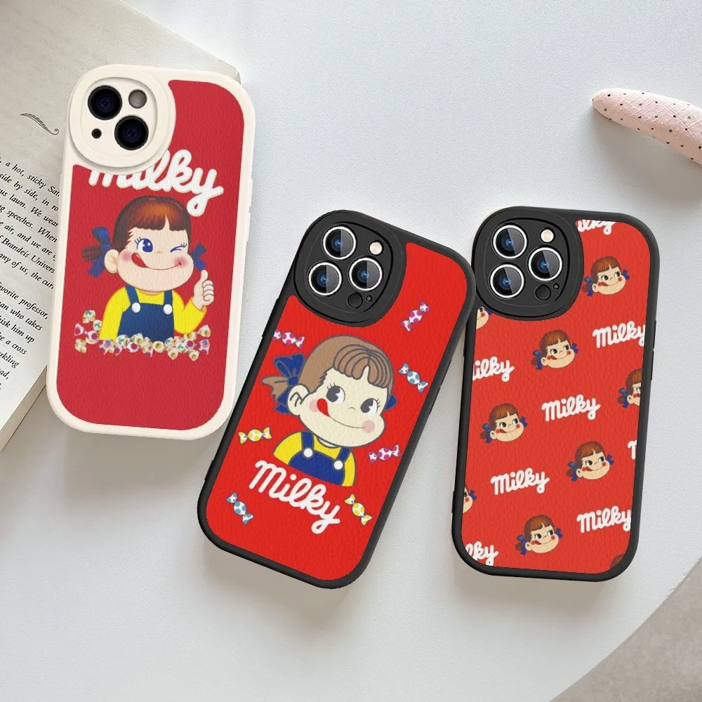 F-Fujiya M-Milky P-Peko C-chan Cartoon Phone Case Hard Leather For IPhone 16 15 14 13 12 Mini 11 14 Pro Max Xs X Xr Plus Fundas