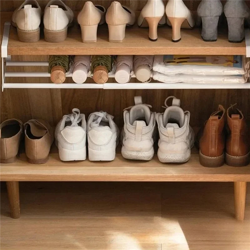 Abdj-armário de sapatos rack de armazenamento ajustável economia de espaço sob-estante titular com cesta de suspensão para organizadores de casa