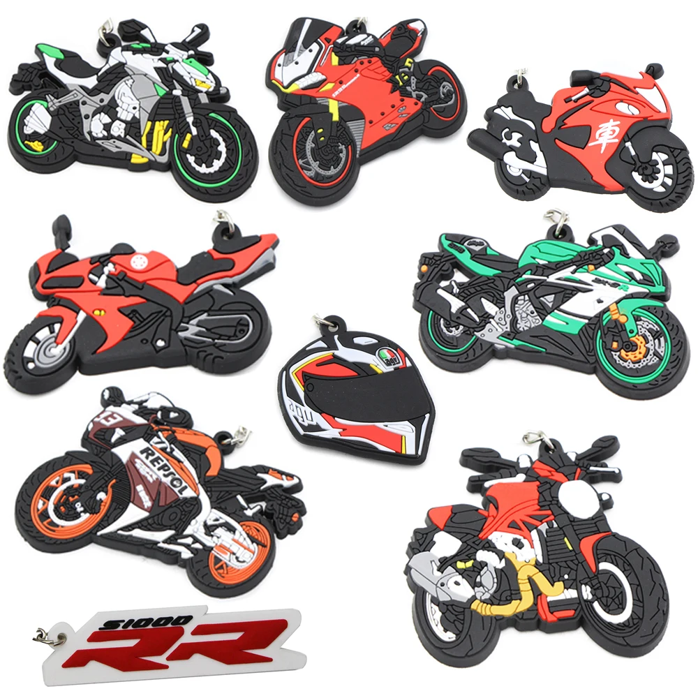 New Fashion Keychains Soft Rubber Motorcycle Racing Modelling Key Ring For Yamaha For Honda For Kawasaki Key Chain Souvenir Gift