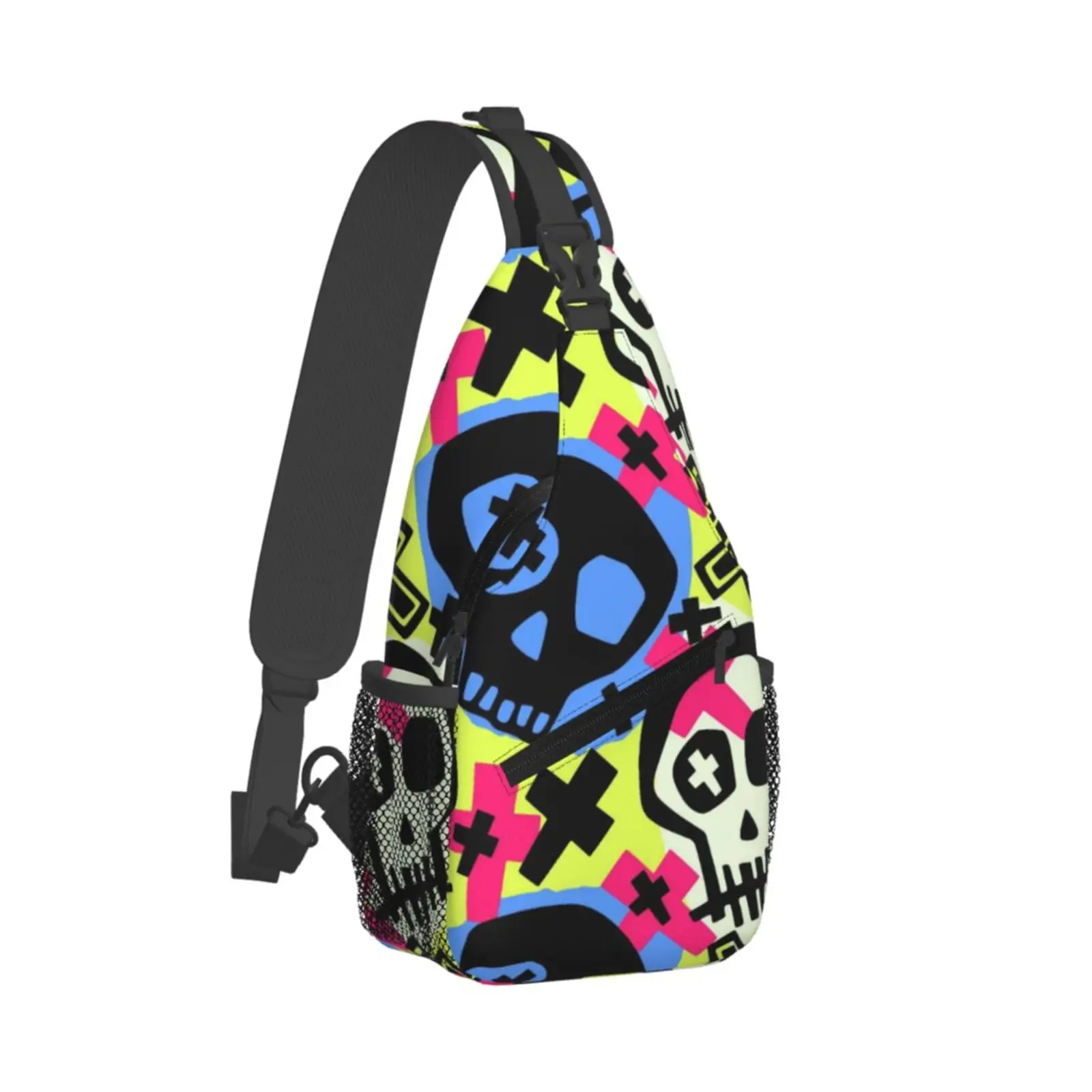 Graffiti Skull Pattern Print Outdoor Sling Backpack Crossbody Chest Bag Daypack for Hiking Travel Unisex Chest Bag Daypack