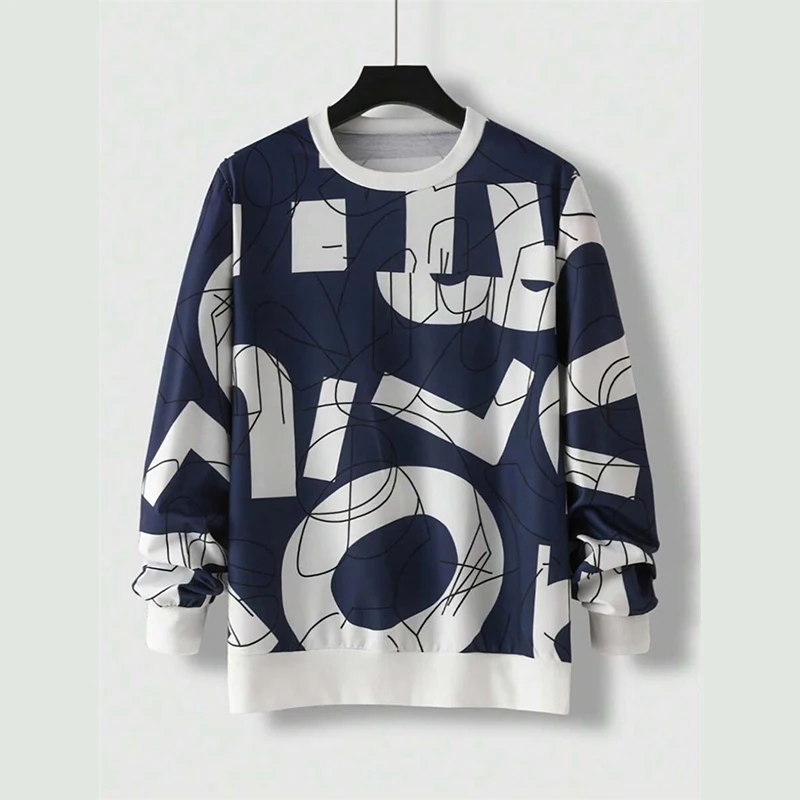 3D Print Letter Graffiti Graphic Men's Sweatshirt Autumn Street Personality Round Neck Pullover Loose Harajuku Y2k Style Clothes