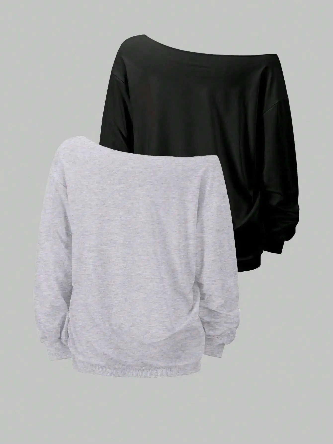 

Комплект из 2-х свитшотов больших размеров с открытыми плечами, свободного кроя, весна-осень