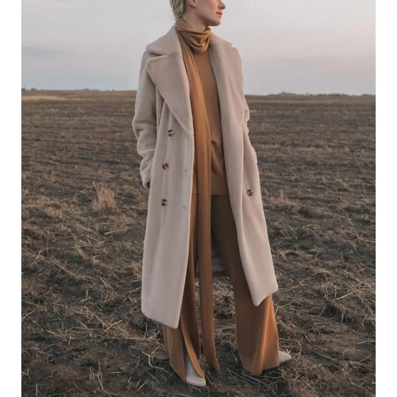Manteau Long en Fausse Fourrure de Lapin pour Femme, Veste avec Ceinture, Cardigan Chaud de Haute Qualité, Marque de Luxe, Nouvelle Collection
