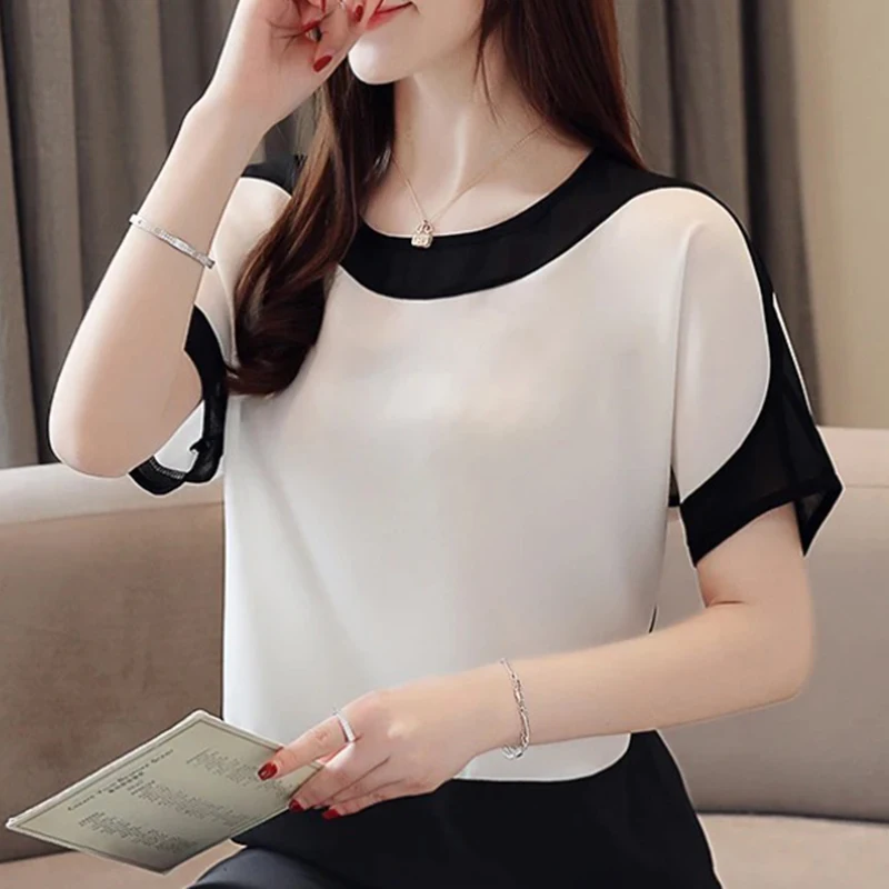 Summer Casual Loose Shirt Women Tops Fashion Solid Elegant Blouse Woman O-Neck Batwing Sleeve Office-Ladies Blouses Blusas 3397