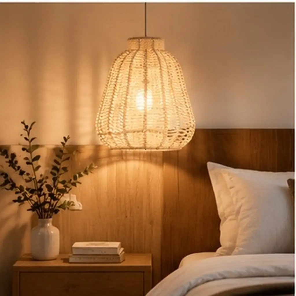Woven Lampshade Replacement for Pendant Ceiling Chandelier Lamps Rustic Vintage Paper Rope Room Bedroom Cafe Hotel