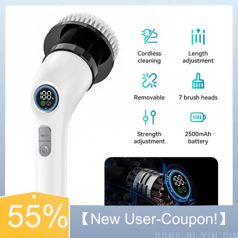 

【 Быстрая доставка】Электрическая щетка для чистки, вращающийся скруббер, аккумуляторная щетка для чистки, беспроводная, 2 шестерни, чистая, 7 сменных насадок Sh