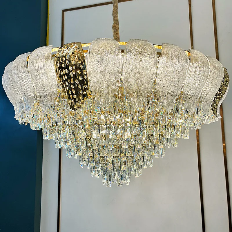 Francês, luxo leve, sala de estar, lustre, vento creme, quarto, cristal