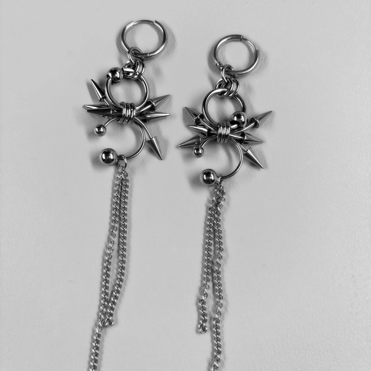 Punk Stainless Steel Hoops Spike Body Piercing Dangle Chainmail Earrings for Women Handmade Grunge Emo Spiky Rivet  Accessories