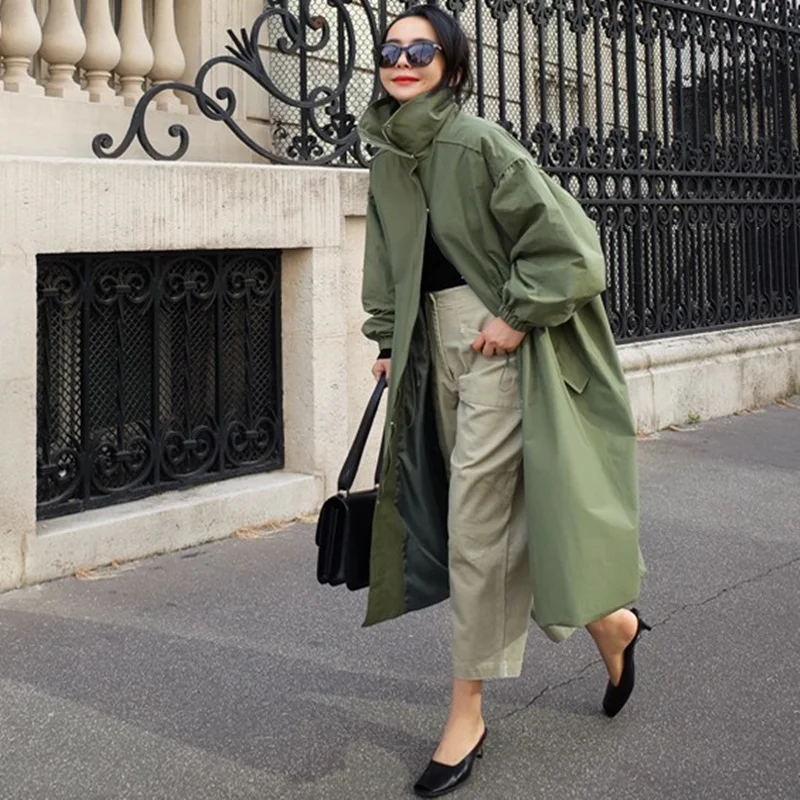 

Faionable корейская женская ветровка с воротником-стойкой, весенне-осеннее свободное пальто с завязками больших размеров, повседневное, с завязкой на талии