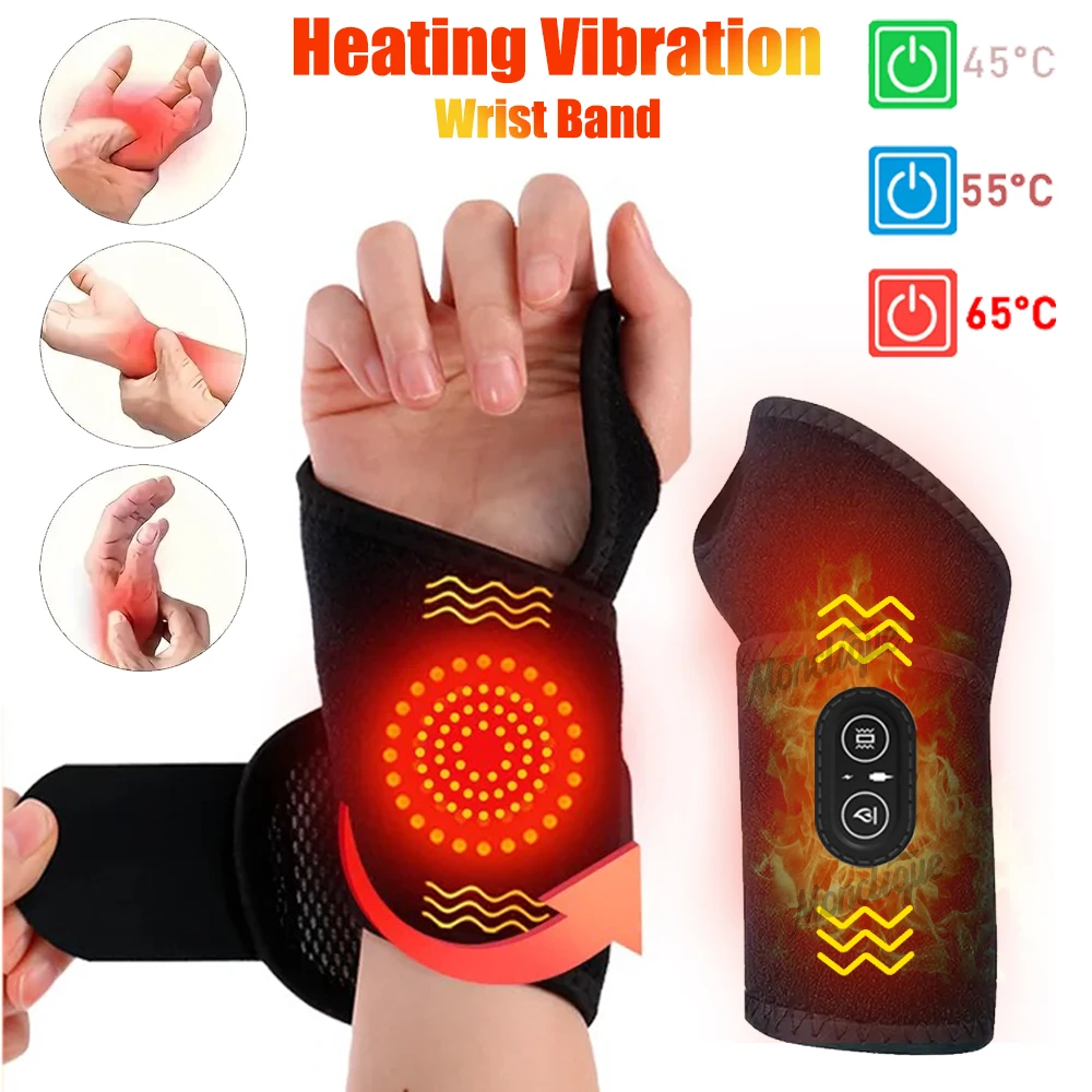 

Электрический массажер для запястий с подогревом, 3 уровня, горячий компресс, 3 уровня, вибрационный массаж, защита запястья, туннель запястья