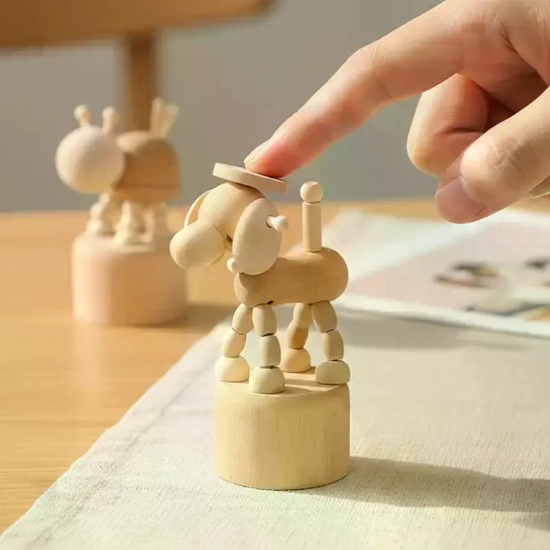Wooden Finger Puppet Toy Cartoon Mini Desktop Movable Elephant Tiger Dog Puppet Figurine For DIY Home Party Decoration