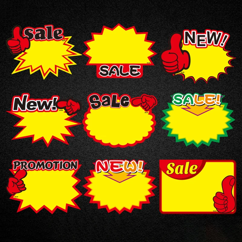 50 Uds. Etiquetas de tienda de ventas de negocios al por menor, pegatinas publicitarias promocionales, etiquetas de precios de tarjetas blancas, etiqueta de precio de productos básicos