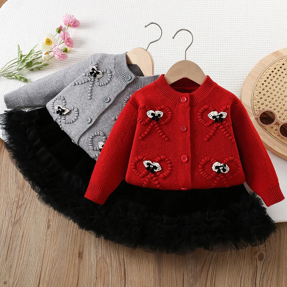

Girls Dress Clothes Sets Autumn Winter Children Woolen Jersey Sweaters Coats Skirts Kids Princess Suit For Baby Knitted Outfits