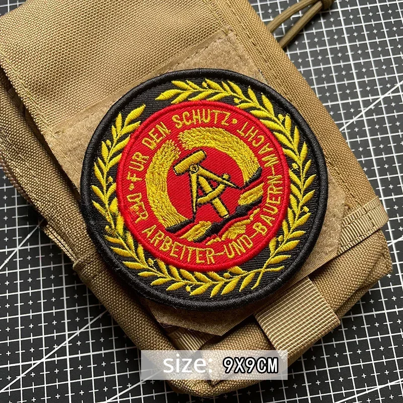 DDR East Germany Round Morale Badge Metal Patches Military Armband Retro Embroidery Patches Tactical Backpack Jacket Applique