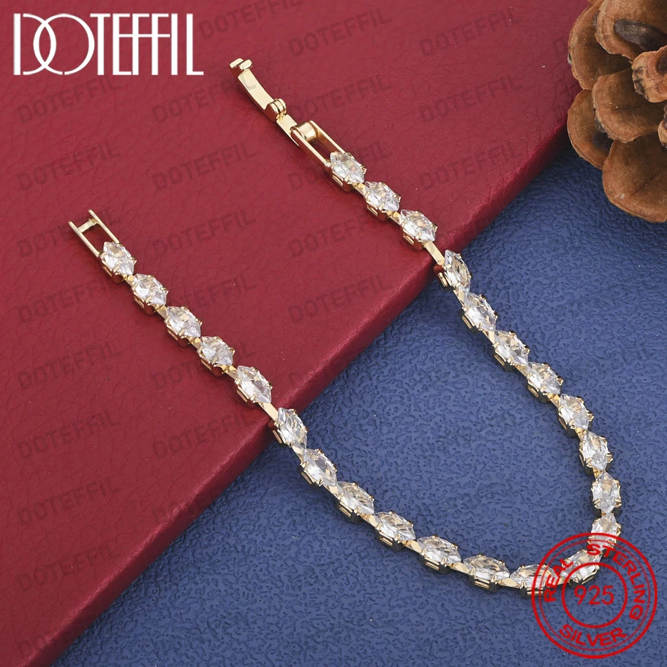 

Изящные теннисные браслеты Iced Out, женские браслеты золотого цвета, стерлинговое серебро 925 пробы с кубическим цирконием, ручная цепочка для женщин, ювелирные изделия, подарок