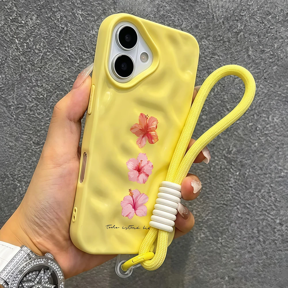 Einfache Hibiskusblüten-Silikon-Handyhülle für iPhone 17 15 13 11 12 14 16 17 Pro Max 14 15 Plus Air mit Lanyard-Hülle – Detail 7