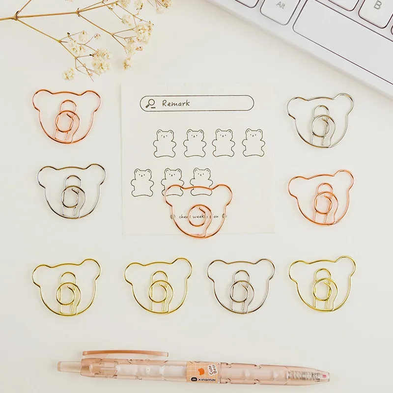 10pcs/set Kawaii Bear Paper Clips Hollow Mini Binder Clips Bookmarks Tickets Photo Clamp Patchwork Clips Office Binding Supplies