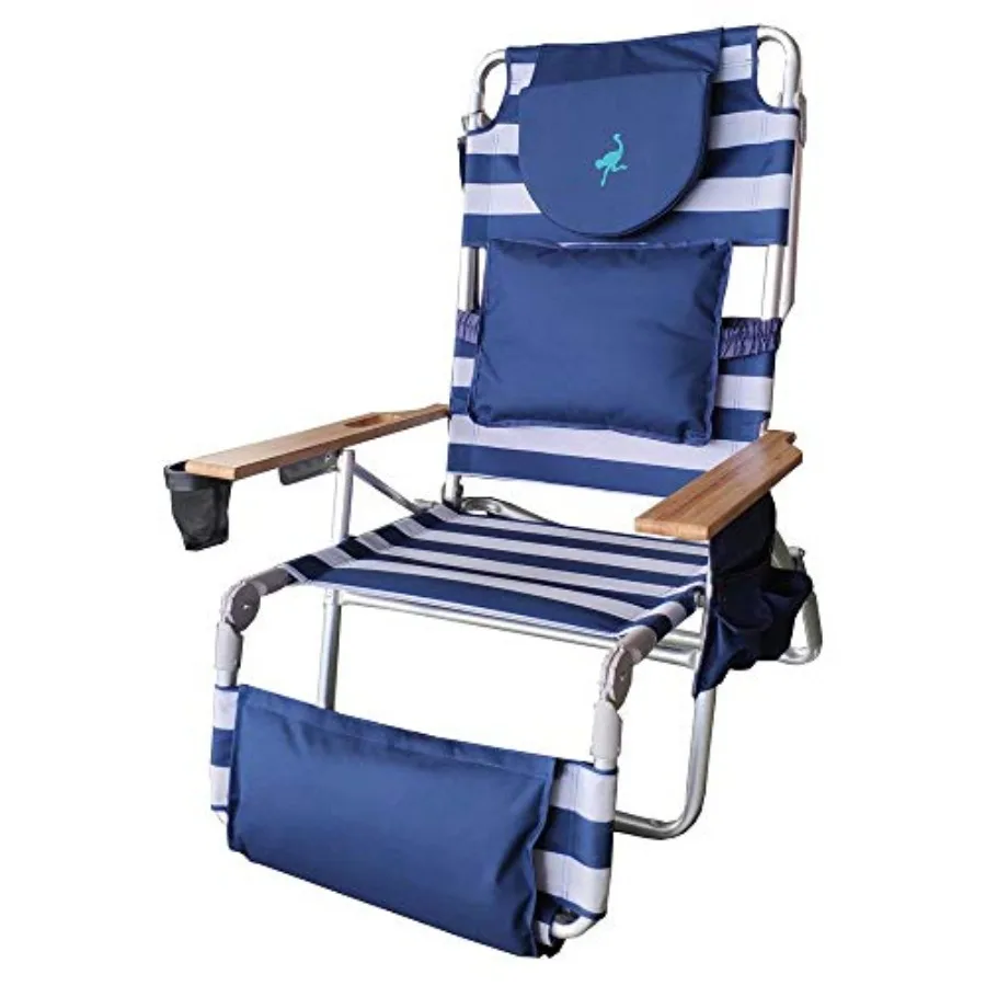 Outdoor lounge reclining beach chair, padded 3-in-1 design, blue, deluxe comfort and adjustable support