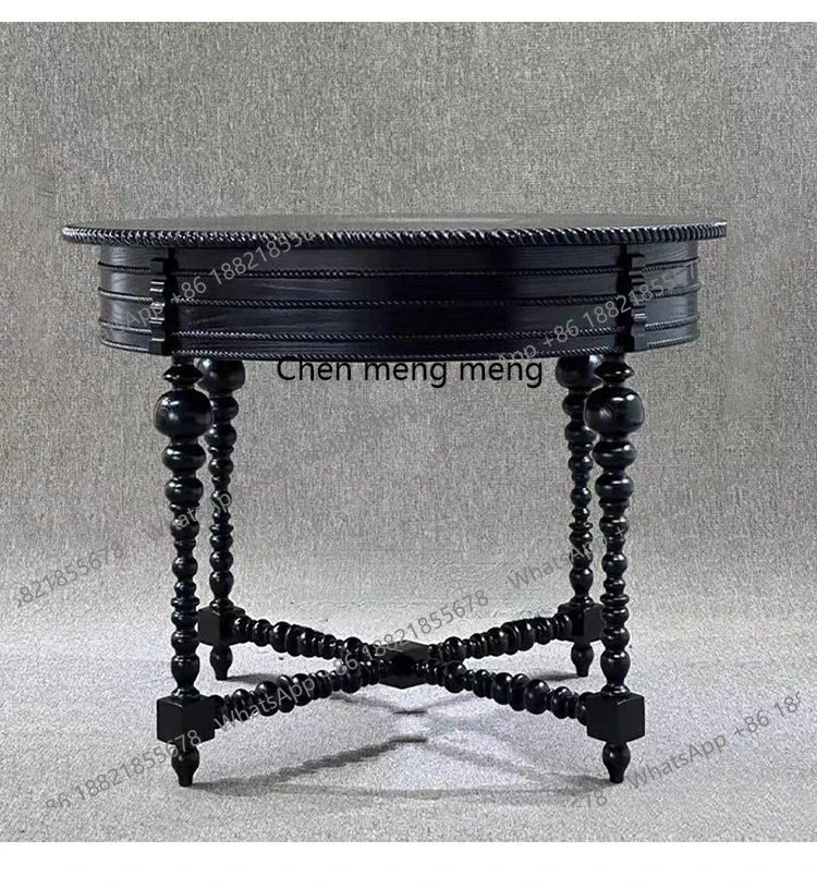 

Black round flower table end view table French high-end hotel lobby decorative table classical furniture