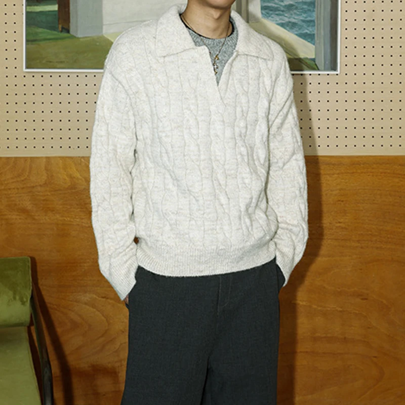 العصرية الرجال طبقة مزدوجة محبوك قمصان بولو خريف شتاء في الهواء الطلق نسيج غير رسمي سترة Vintage رجالي التلبيب الخامس الرقبة متماسكة لاعبا #4