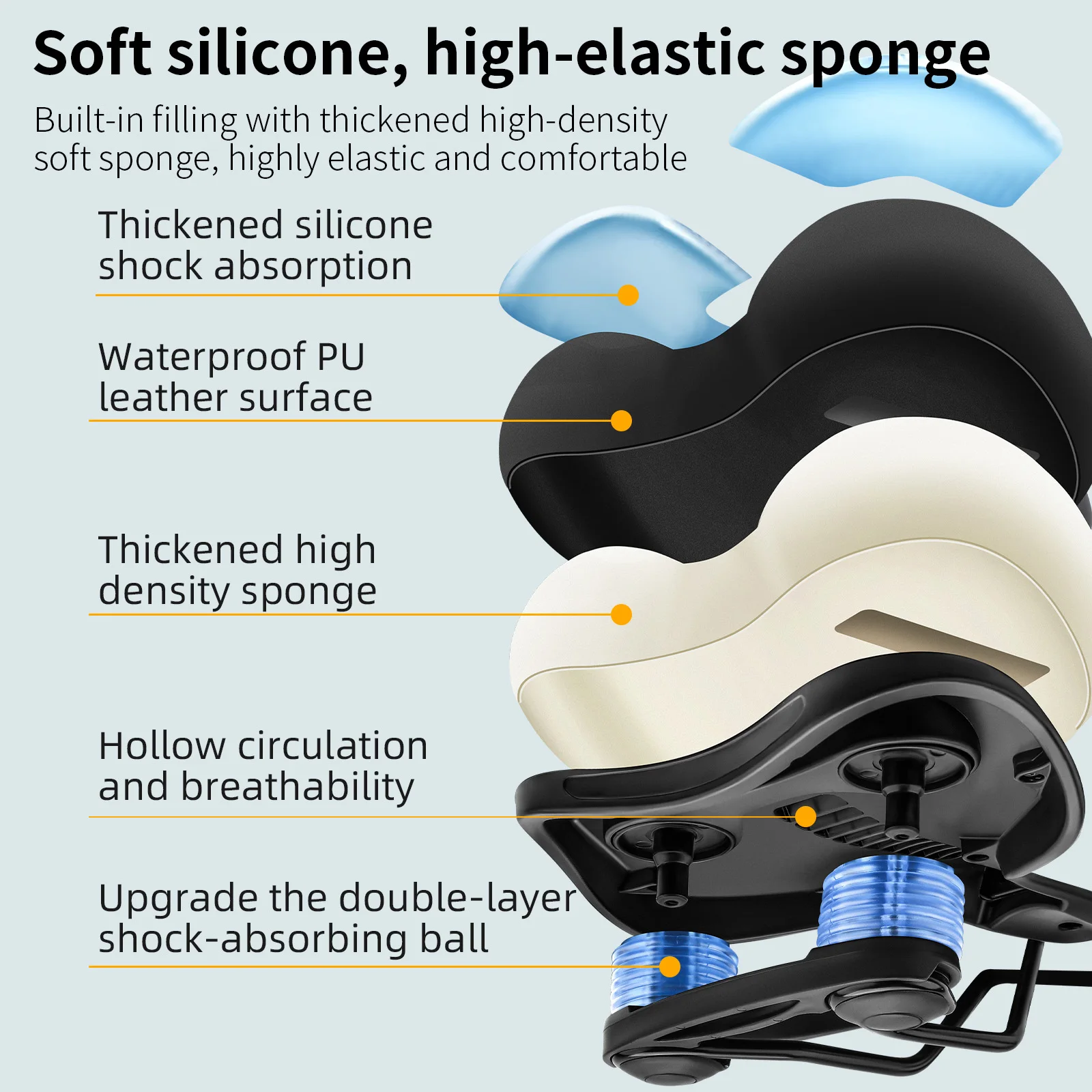 TOSUOD Bicycle Saddle Comfortable Soft High-Density Sponge Bike Seat Cushion Double-Layer Shock-Absorbing Ball Bike Seat