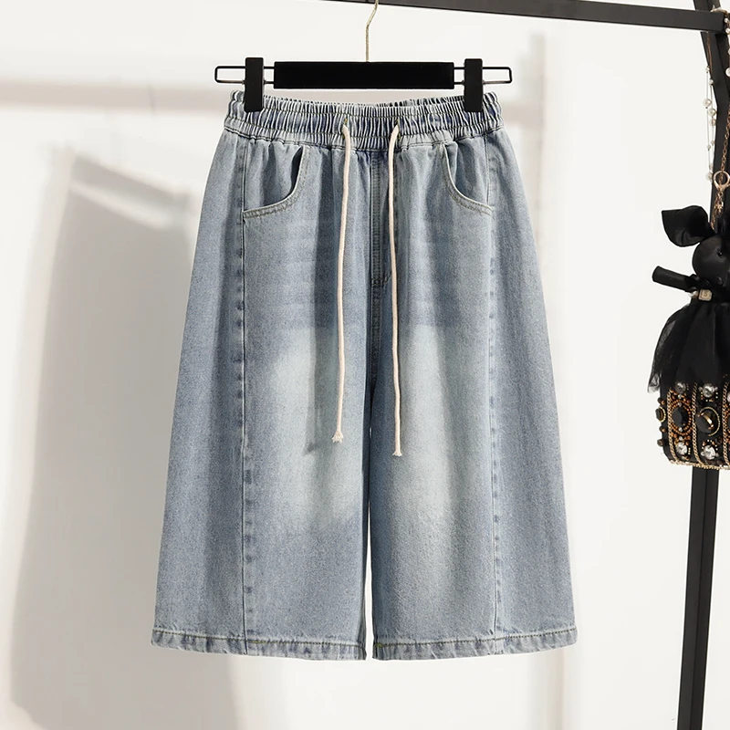 

Повседневные джинсовые шорты больших размеров, женские свободные широкие джинсы-бойфренды, короткие брюки-бермуды миди, эластичные шорты с высокой талией, женские шорты